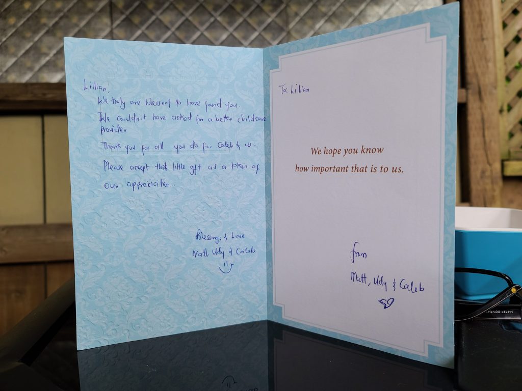 A thank you card from a happy parent